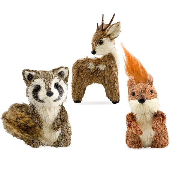 AuldHome Design Woodland Friends Figurines (Set of 3, Deer/Raccoon/Squirrel); Forest Animals Decor for Fall, Christmas, Winter and Themed Decor or Parties