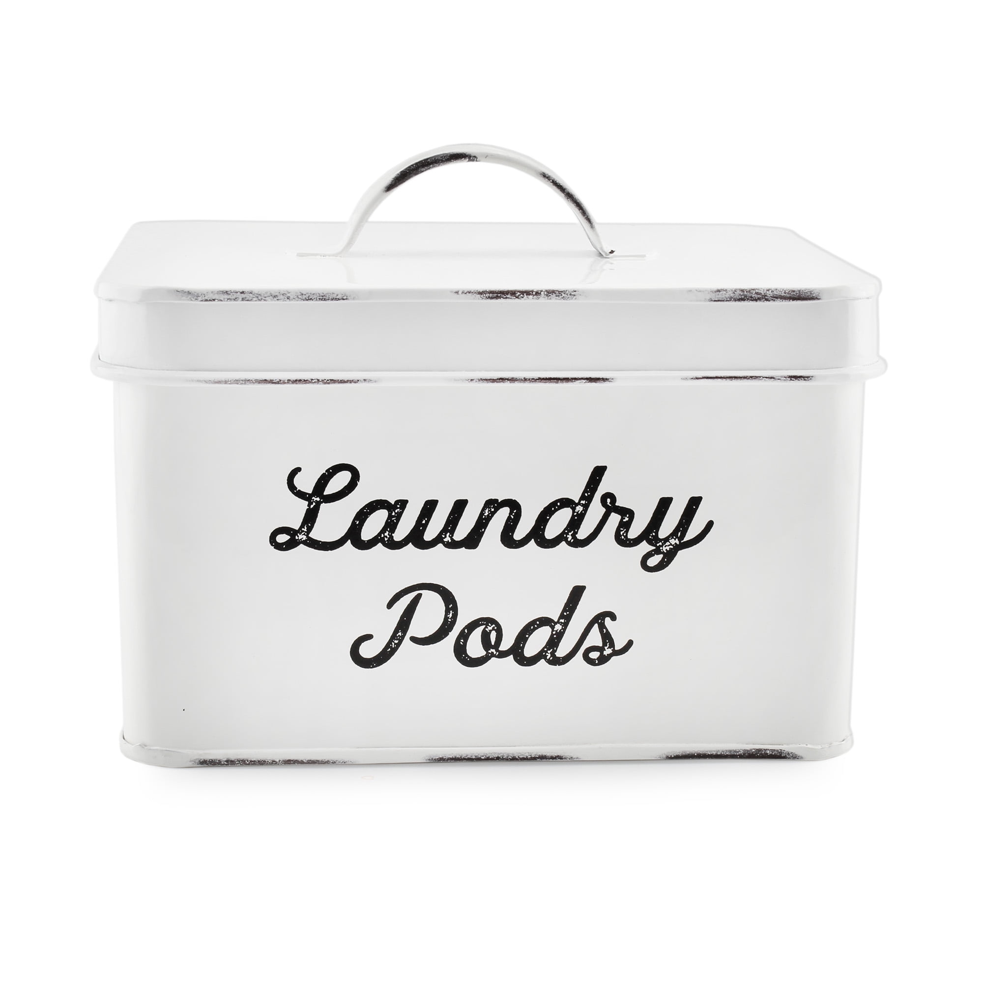 AuldHome Enamelware Laundry Pod Holder; Rustic White Laundry Pod