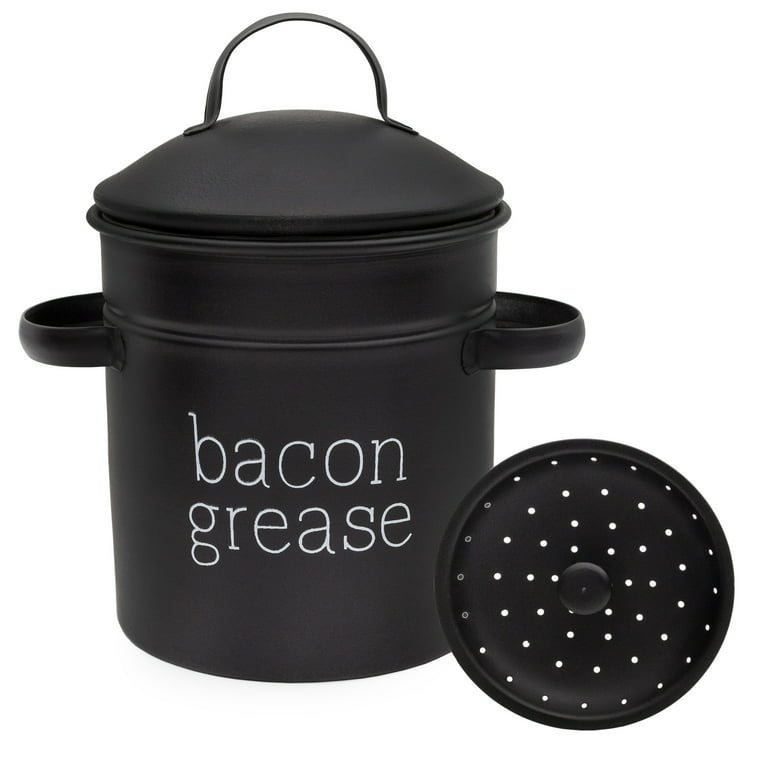 AuldHome Farmhouse Bacon Grease Container (Black), Enamelware Bacon Grease  Can with Strainer, Vintage Style, Keto-Friendly 