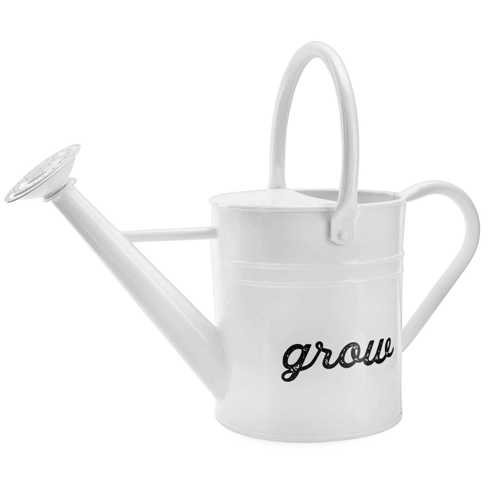 AuldHome Farmhouse Enamel Watering Can (White); Rustic Metal Watering