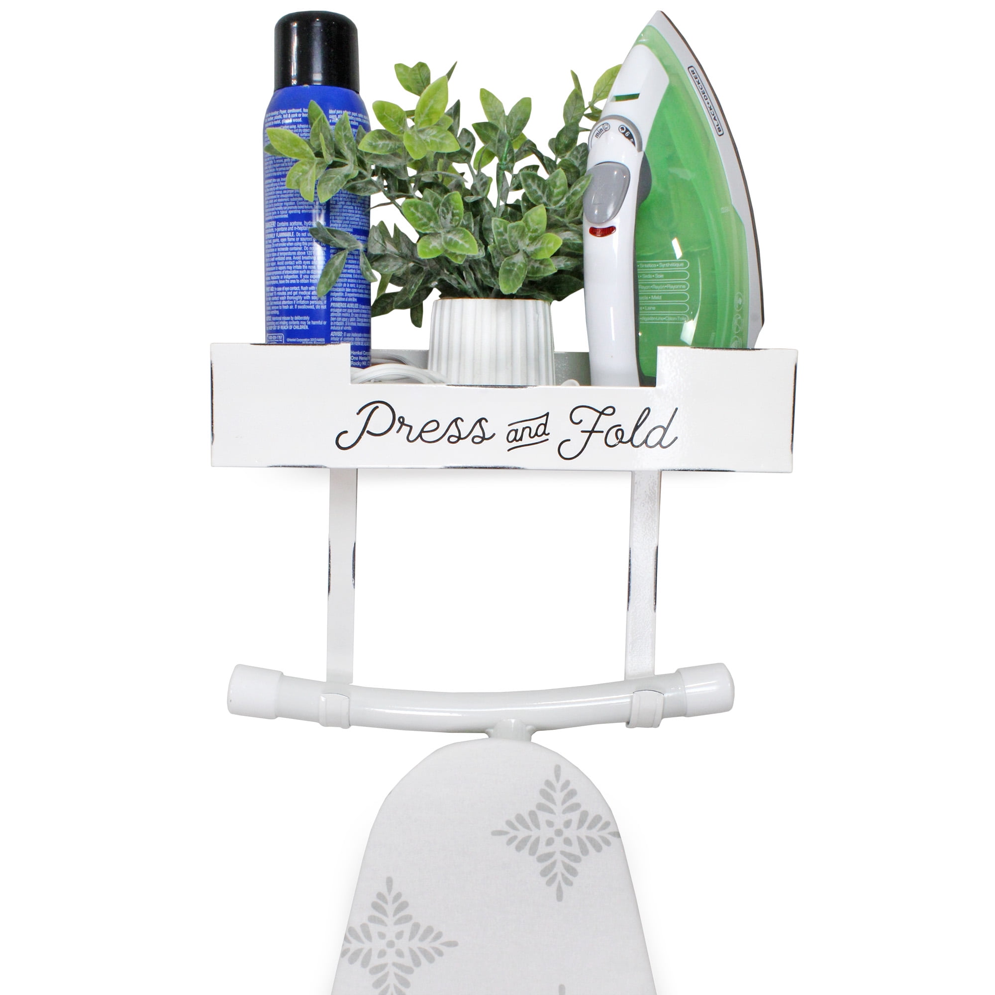 AuldHome Farmhouse Enamelware Ironing Board Caddy (White); WallMounted