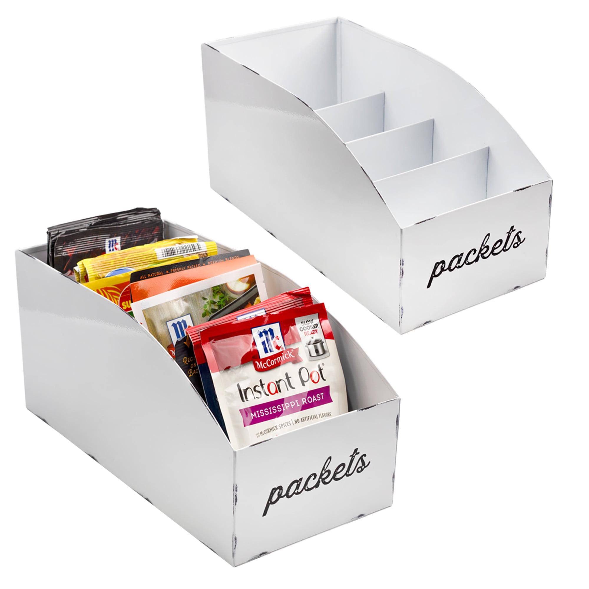 White Enamel 4-Compartment Packet Organizers, Set of 2