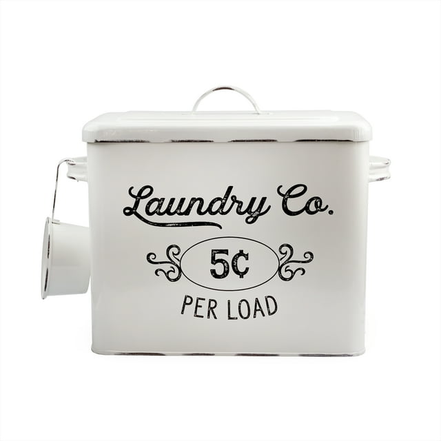AuldHome Farmhouse Enamelware Laundry Powder Storage, White Metal