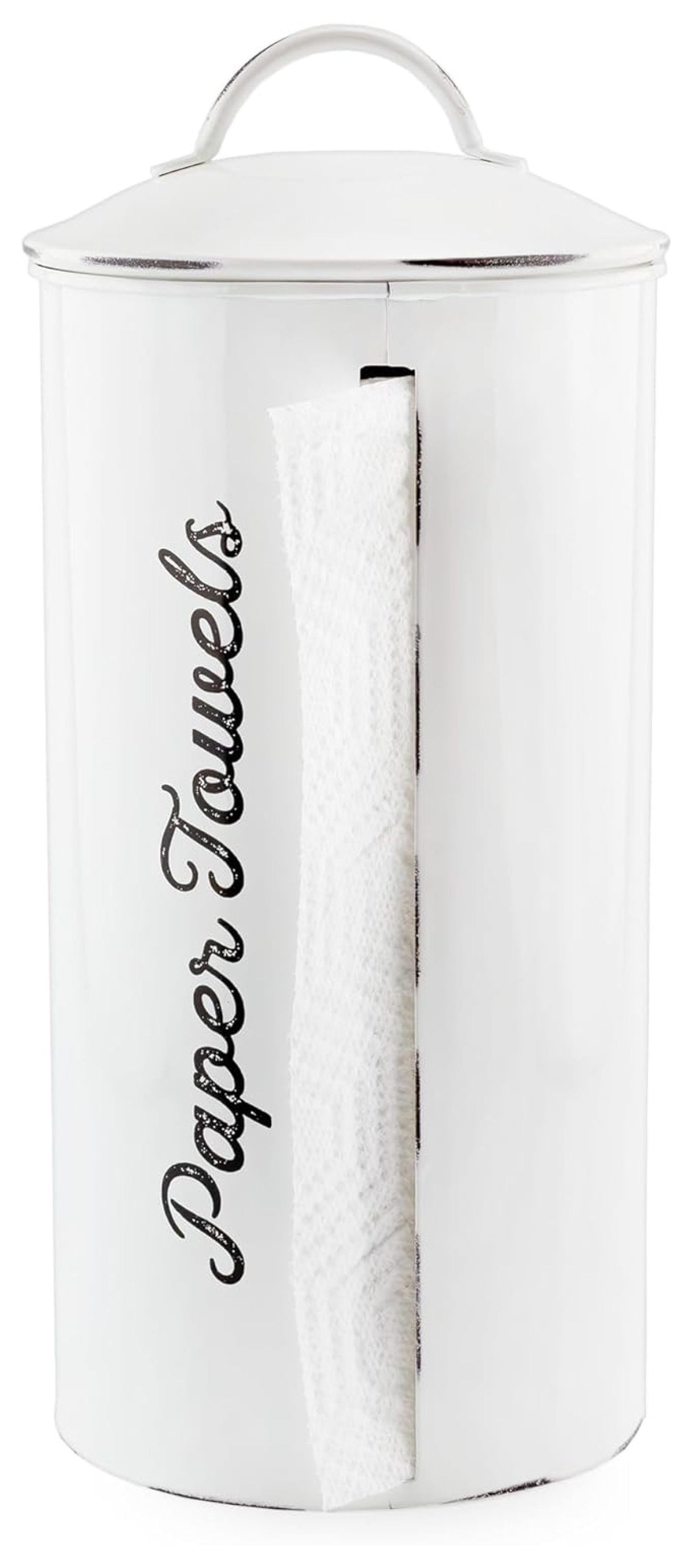 White Enamel Farmhouse Paper Towel Holder with Side Slit