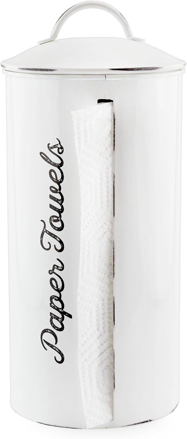 White Enamel Farmhouse Paper Towel Holder with Side Slit