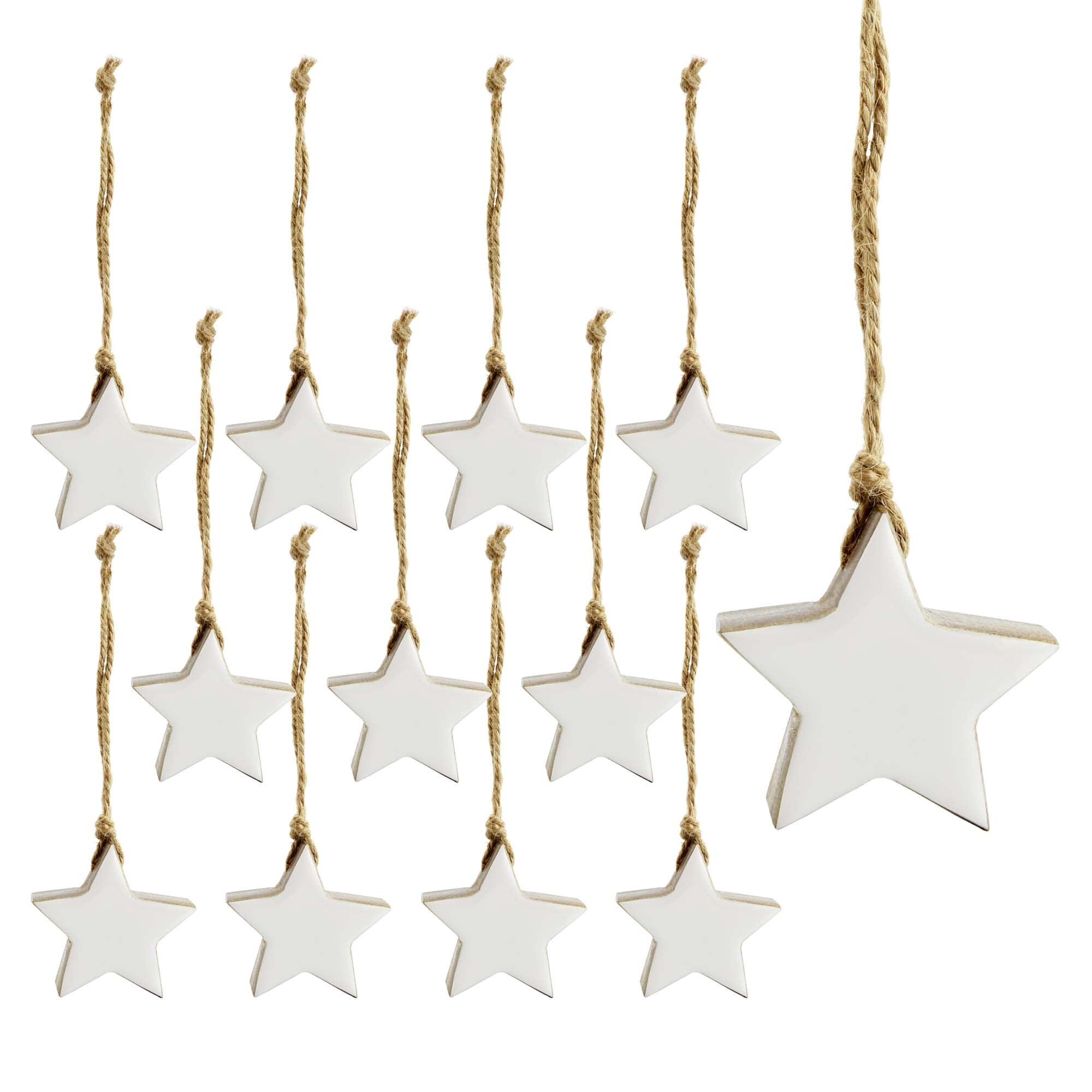White Enamel Star-Shaped Wood Christmas Ornaments Set