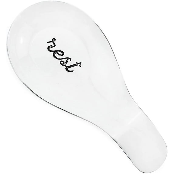 AuldHome Farmhouse White Spoon Rest, Distressed Enamel Ceramic Spoon Holder in Rustic Style