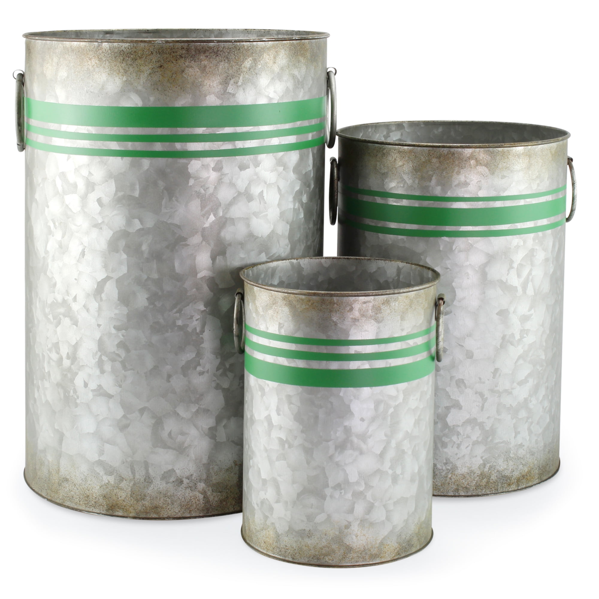 AuldHome Galvanized Greenery Buckets (Set of 3), Large, Medium, and