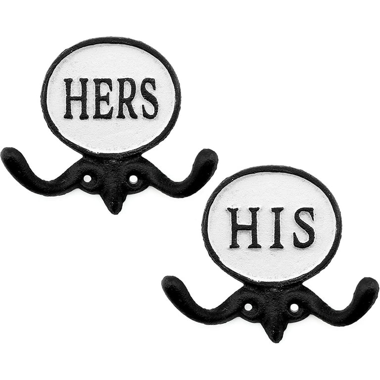 AuldHome His and Hers Towel Hooks Set of 2 Cast Iron Rustic Farmhouse Decor Door Wall Hangers