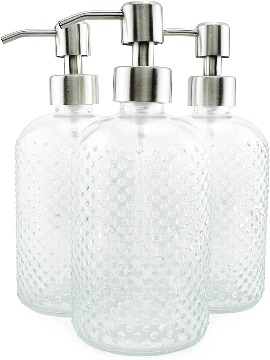 AuldHome Hobnail Glass Soap Dispenser (Clear, 3Pack); Decorative Pump