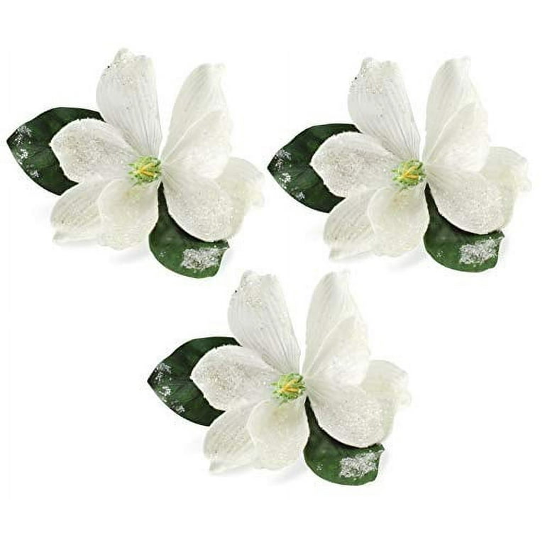 AuldHome Magnolia Floral Picks (3-Pack, White); Artificial Magnolia  Greenery Flowers for Christmas and Seasonal Decor