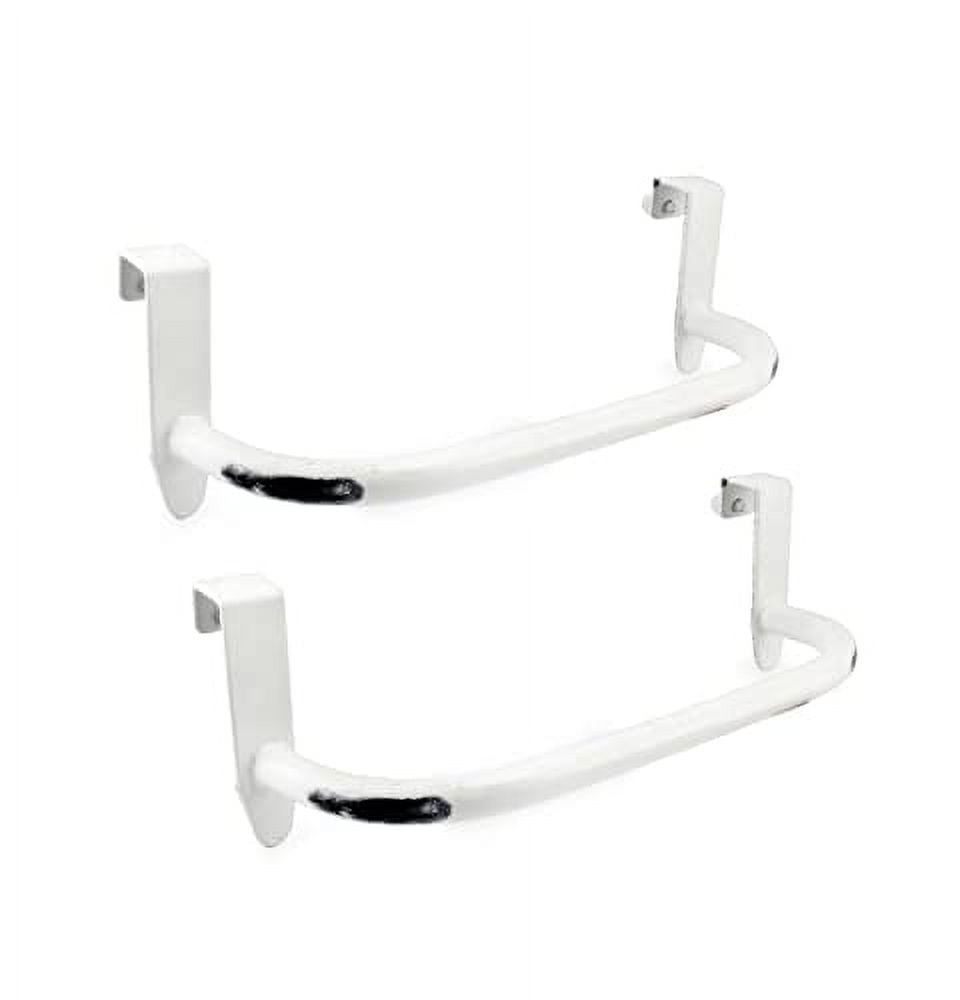Distressed White Enamel Over Cabinet Towel Holder Set