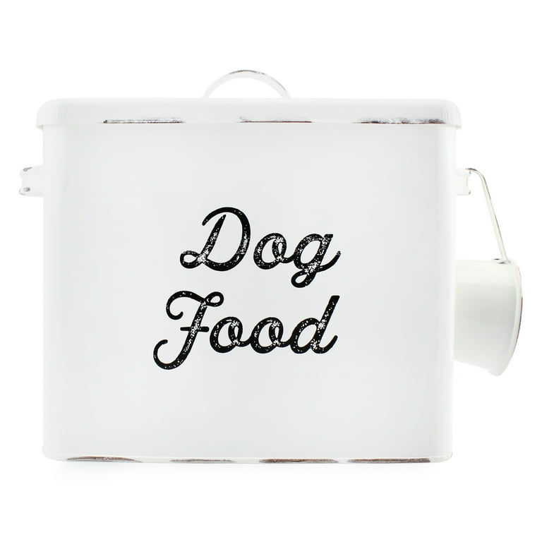 AuldHome Rustic Dog Food Canister White Farmhouse Style Storage