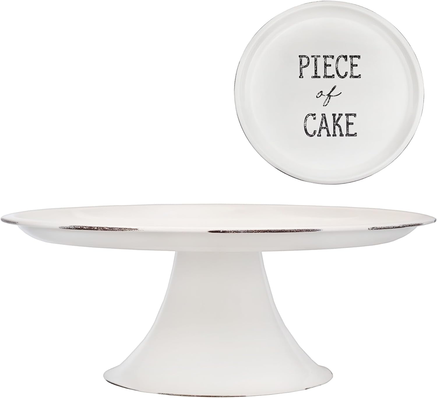 AuldHome Rustic White Cake Stand, Farmhouse Enamelware Round Pedestal