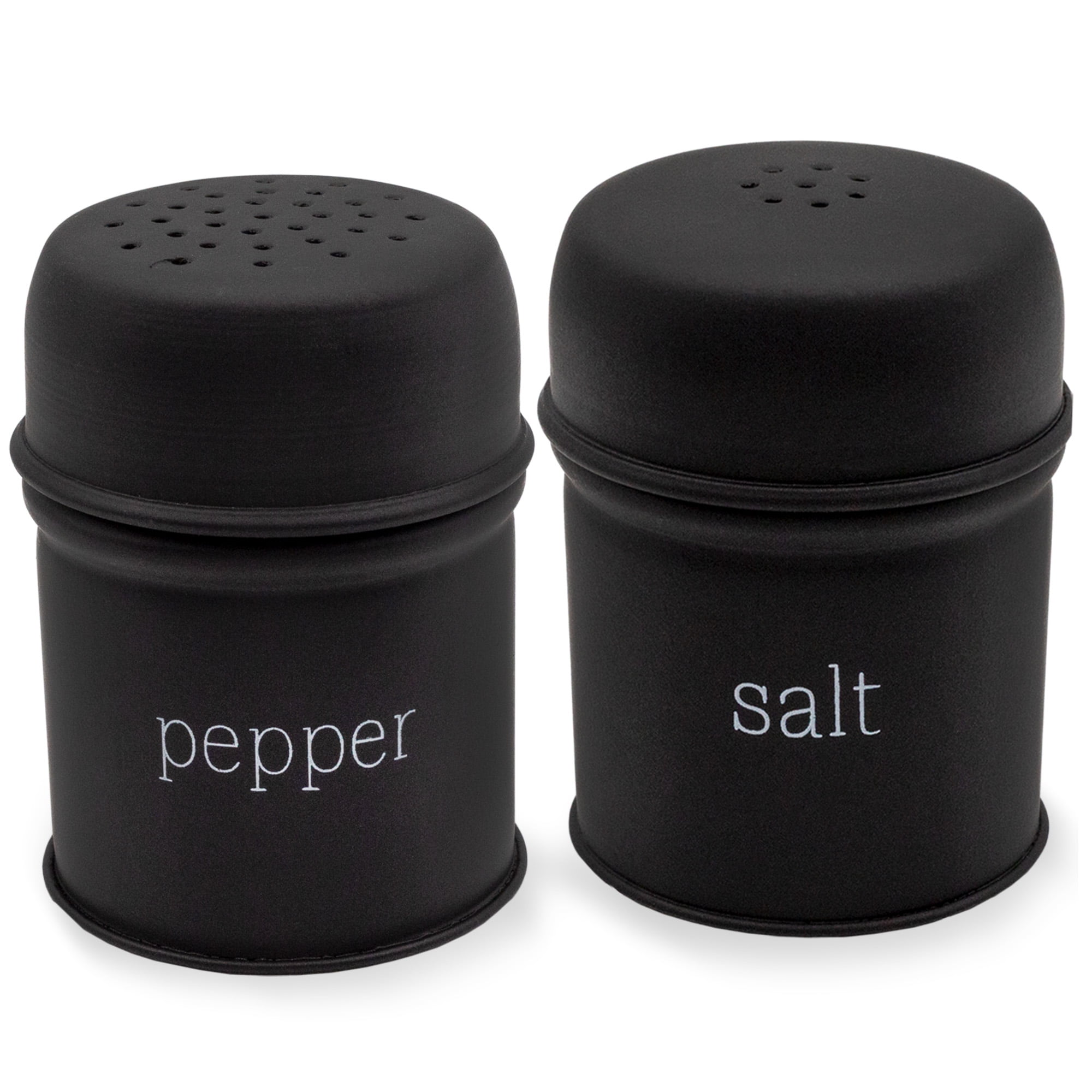 AuldHome Salt and Pepper Shaker Set (Black); Contemporary Modern Farmhouse  Retro Enamel Style Shaker Set 