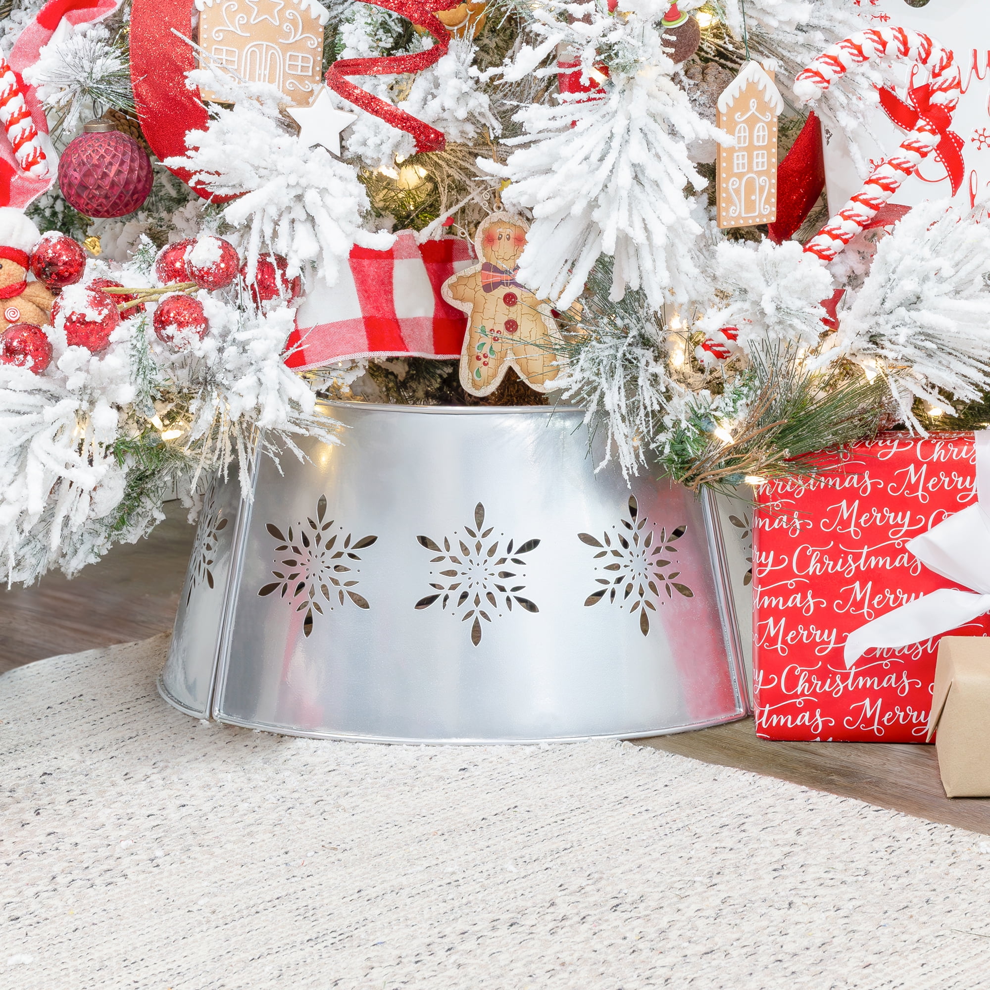 Large Silver Snowflake Enamel Christmas Tree Collar