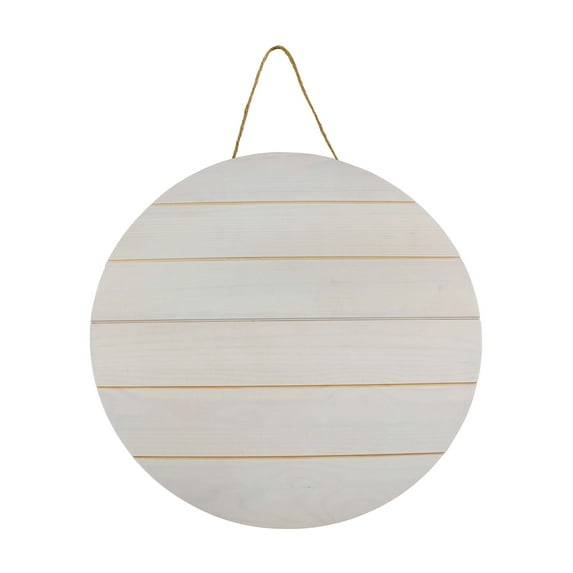 AuldHome Design Unfinished Round Wood Sign (Whitewashed, 17-Inch); Rustic Shiplap Blank Wood Hanging Door Plaque