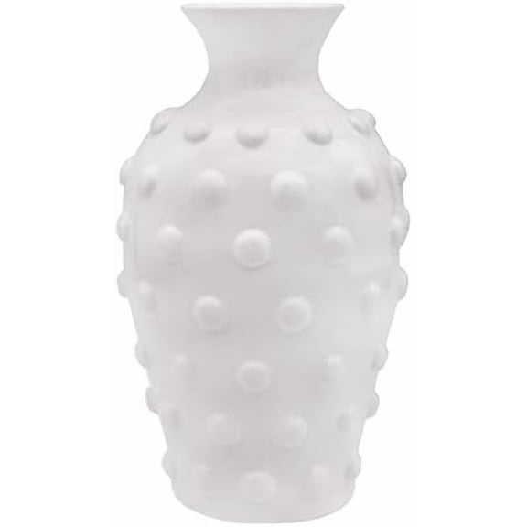AuldHome Vintage White Hobnail Ceramic Vase, 11 inches tall, 5.4 inch diameter