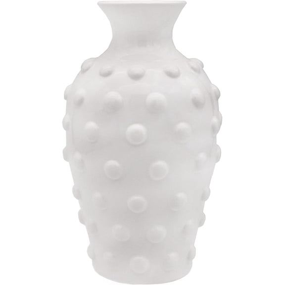 AuldHome Vintage White Hobnail Ceramic Vase, 11 inches tall, 5.4 inch diameter
