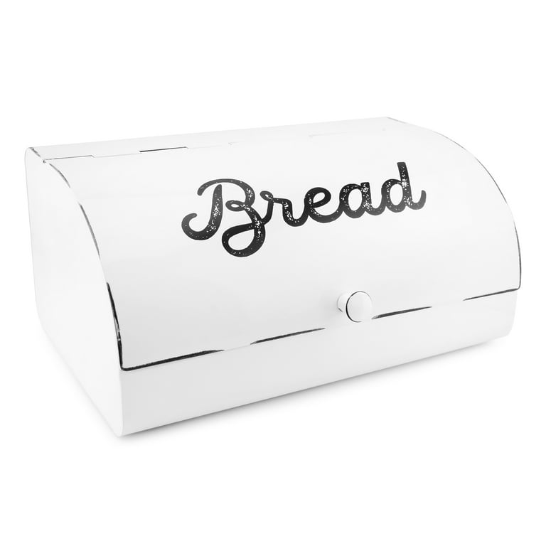 AuldHome White Bread Box Farmhouse Vintage Enamelware Countertop Bread Bin