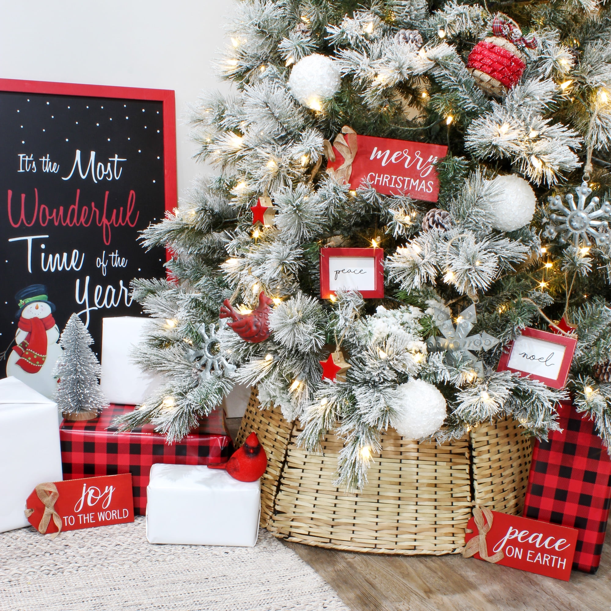 AuldHome Wicker Christmas Tree Collar (Natural, 29Inch), Basket Weave