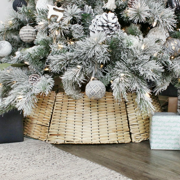 AuldHome Wicker Christmas Tree Collar (Natural, 29Inch), Basket Weave