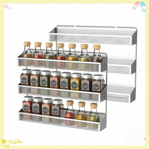 Auledio 2 PCs 3 Layers Spice Rack Wall for Kitchen,silver