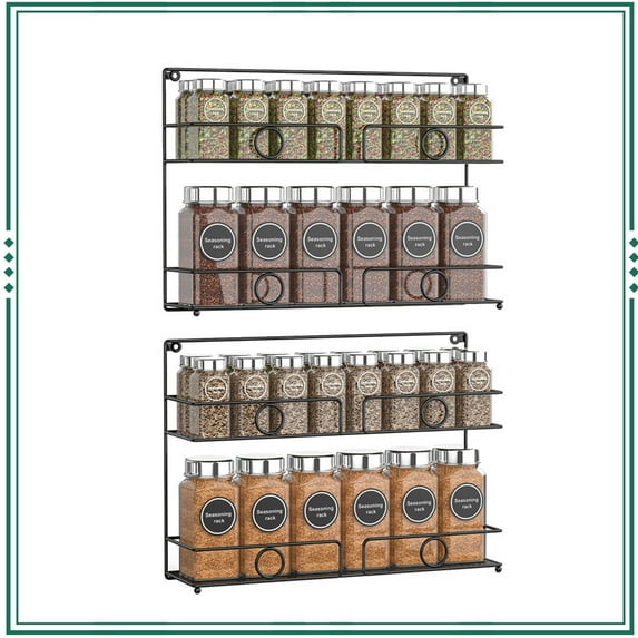Auledio 2 Pack 2 Tier Metal Spice Rack Organizer Wall-Mount or Freestanding Spice Organizer Hole Design for Kitchen Cabinet in Black