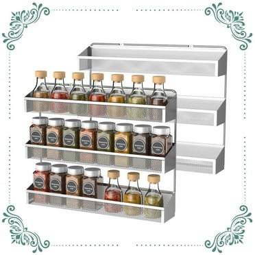 Auledio 2 Pack 3 Tier Metal Spice Rack Organizer Wall-Mount Seasoning Jars Shelf for Cupboard, Pantry Door, Silver