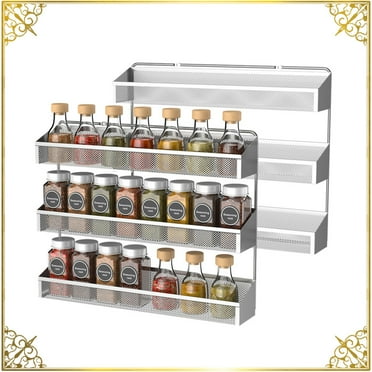 Auledio 2 Pack 3 Tier Metal Spice Rack Organizer Wall-Mount Shelf Storage Holder for Kitchen (Silver)