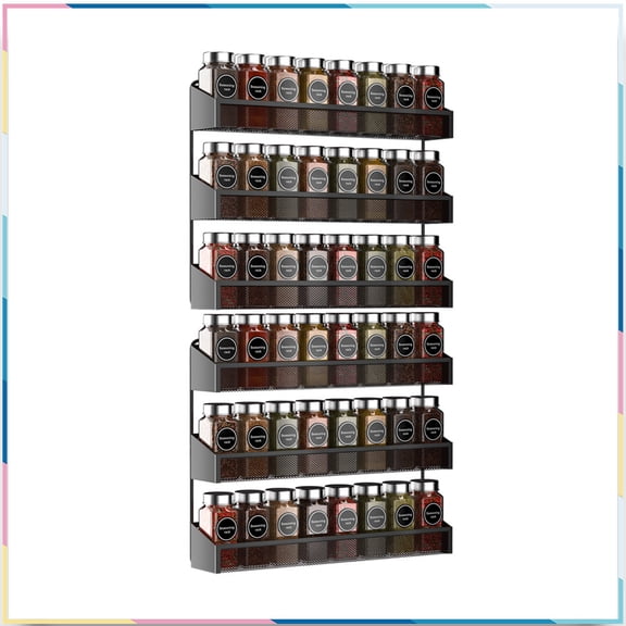 Auledio 2 Pack 3 Tier Metal Spice Rack Organizer Wall Mount Spice Jars Storage Organizer for Kitchen, Black