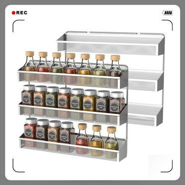 Auledio 2 Pack 3 Tier Metal Spice Rack Organizer Wall-Mount Spice Jars Storage Organizer for Kitchen Pantry Door in Silver