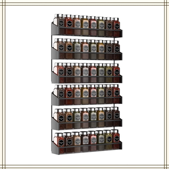 Auledio 2 Pack 3 Tier Metal Spice Rack Wall-Mount Seasoning Jars Rack for Kitchen, Black