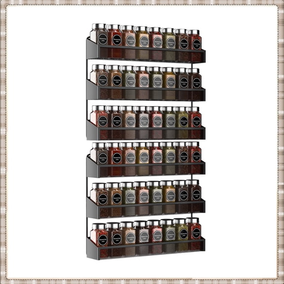 Auledio 2 Pack 3 Tier Metal Spice Rack Wall-Mount Seasoning Jars Shelf for Kitchen Pantry Door, Black