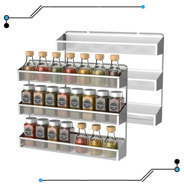 Auledio 2 Pack 3 Tier Metal Spice Rack Wall Mount Seasoning Jars Shelf for Kitchen Pantry Door in Silver