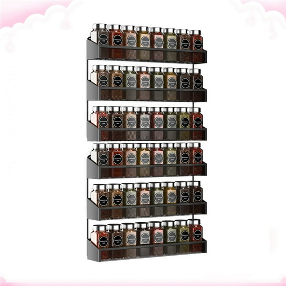 Auledio 2 Pack 3 Tier Metal Spice Rack Wall Mount Seasoning Jars Shelf for Kitchen Pantry Door in Black