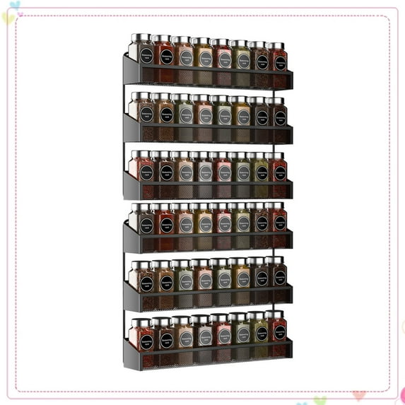 Auledio 2 Pack 3 Tier Metal Spice Rack Wall Mount Seasoning Jars Shelf for Kitchen Pantry Door in Black