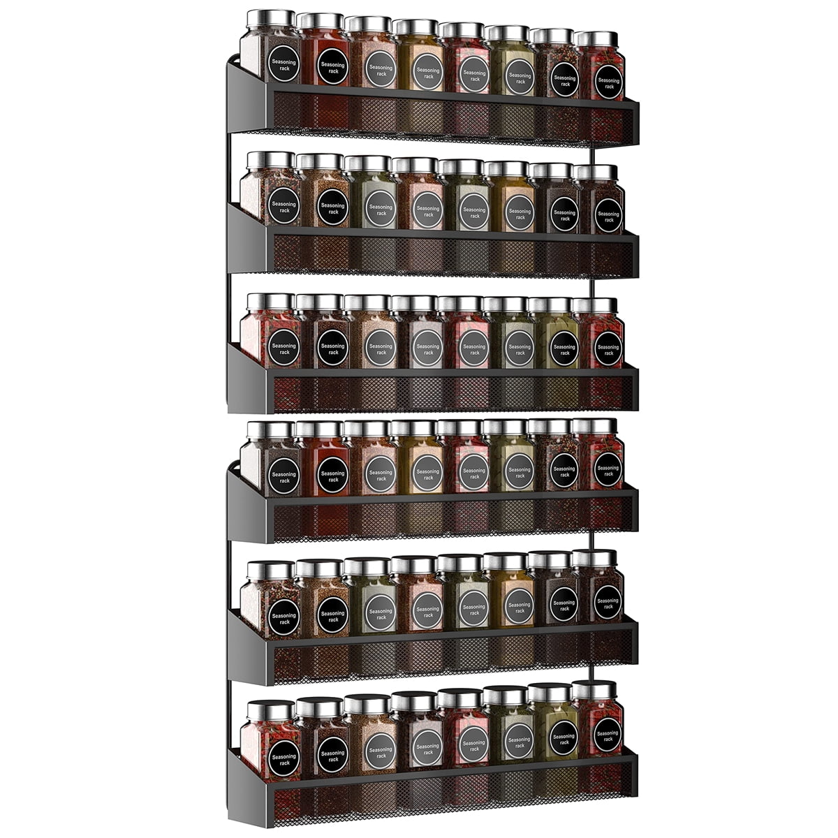 Auledio 2 Pack Spice Rack Organizer, 3 Tier Counter-top Stand or Wall Mounted Storage Rack Hanging Shelf for Kitchen Cabinet, Cupboard, Pantry Door Bathroom Shower Cosmetic (Black)