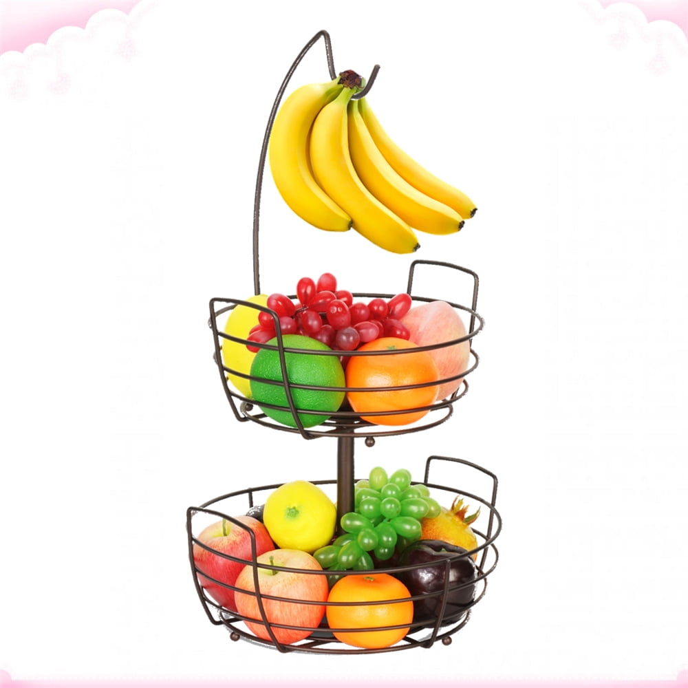 Auledio 2 Tier Disassembly Fruit Holder,Fruit Basket Bowlwith Banana Holdersin Kitchen in home