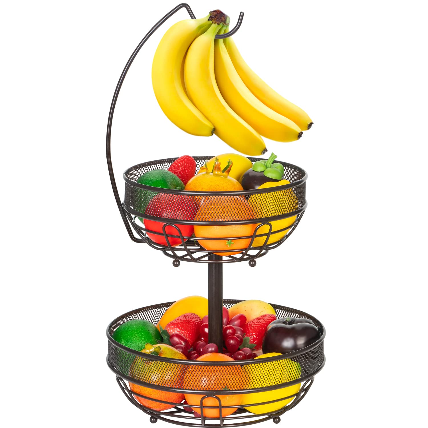Fruit Key Rack Auledio 2 Tier Fruit Basket Rack with Banana Hanger Metal Fruit Bowl ...