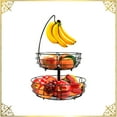 thumbnail image 1 of Auledio 2 Tier Metal Fruit Vegetable Basket with Banana Hanger, Detachable Fruit Organizerfor Countertop (Black), 1 of 1