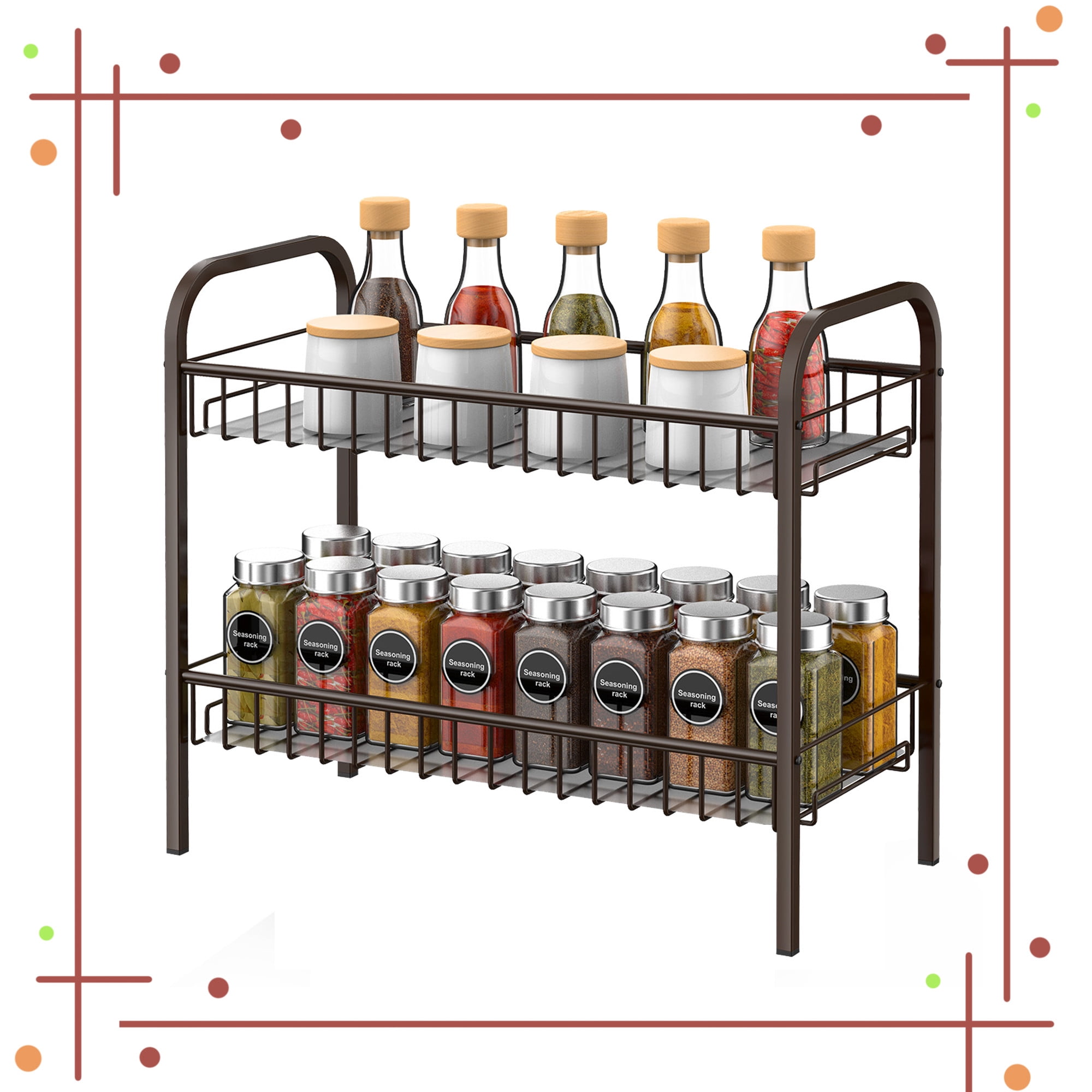 Auledio 2 Tier Metal Spice Rack Standing Seasoning Jars Rack for ...