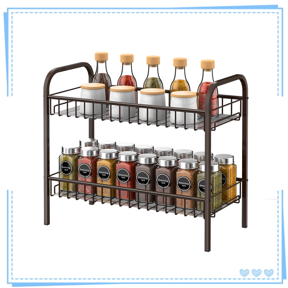 Auledio 2 Tier Metal Spice Rack Organizer Standing Spice Jars Organizer ...