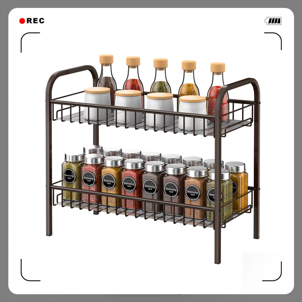 Auledio 2 Tier Metal Spice Rack Standing Seasoning Jars Rack for ...