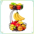 thumbnail image 1 of Auledio 2 Tier Metal Wire Fruit Basket Bowl with Banana Tree, Detachable Holder for Kitchen Counter in Bronze, 1 of 7