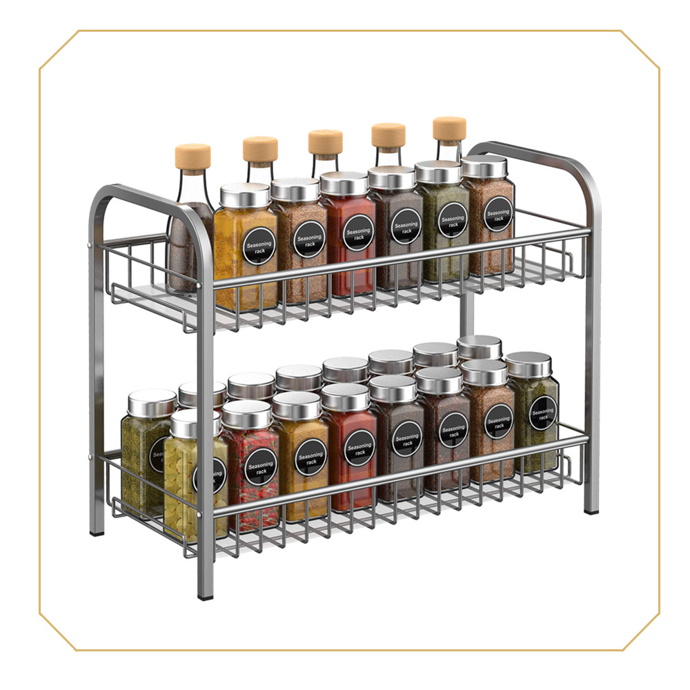 Auledio 2 Tier Metal Spice Rack Standing Seasoning Jars Shelf for ...