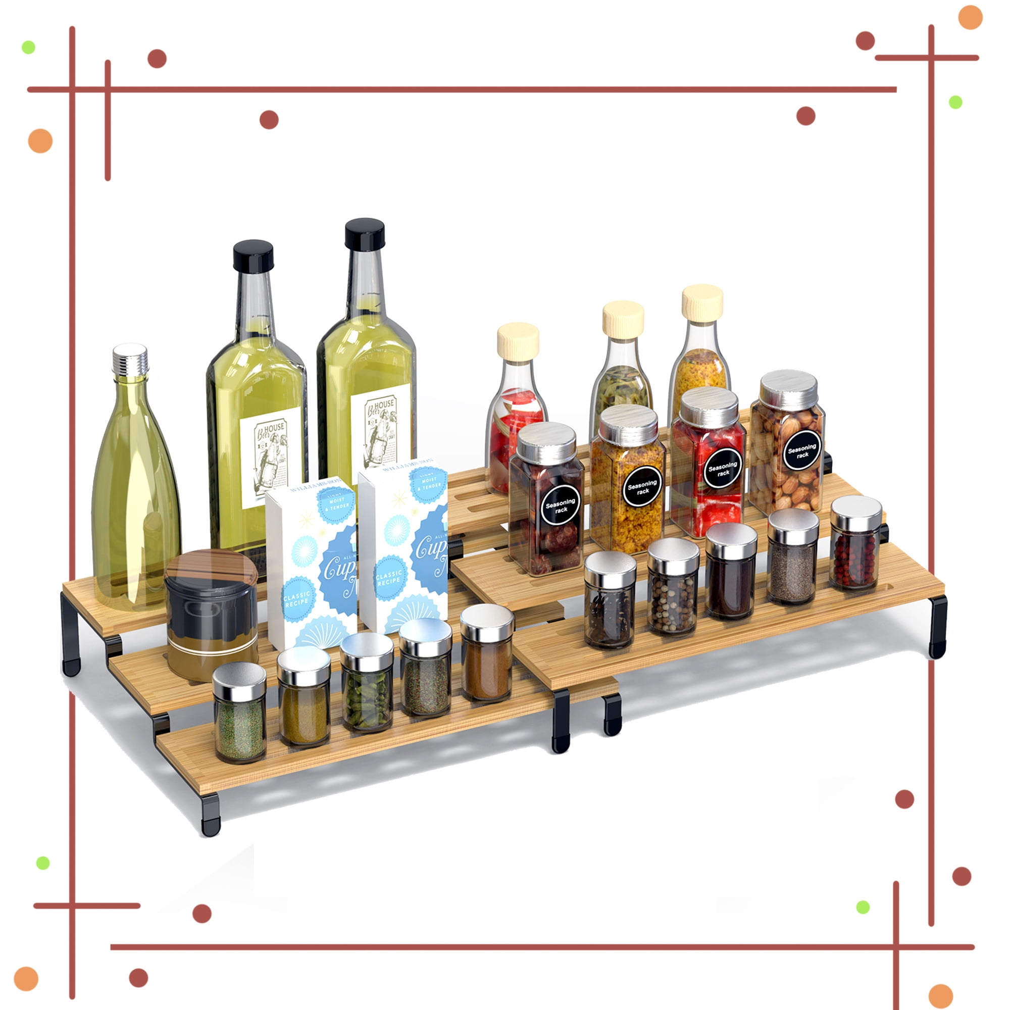 Auledio 3 Tier Bamboo Spice Rack Organizer Expandable Freestanding ...