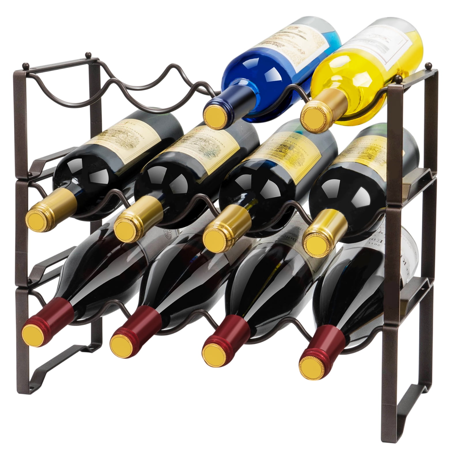 Auledio 3 Tier Countertop Wine Rack, Freestanding Stackable Wine Bottle ...