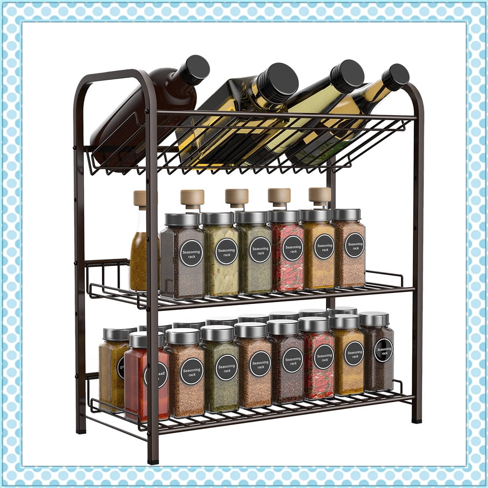 Auledio 3 Tier Metal Spice Rack Organizer Freestanding Adjustable Shelf ...