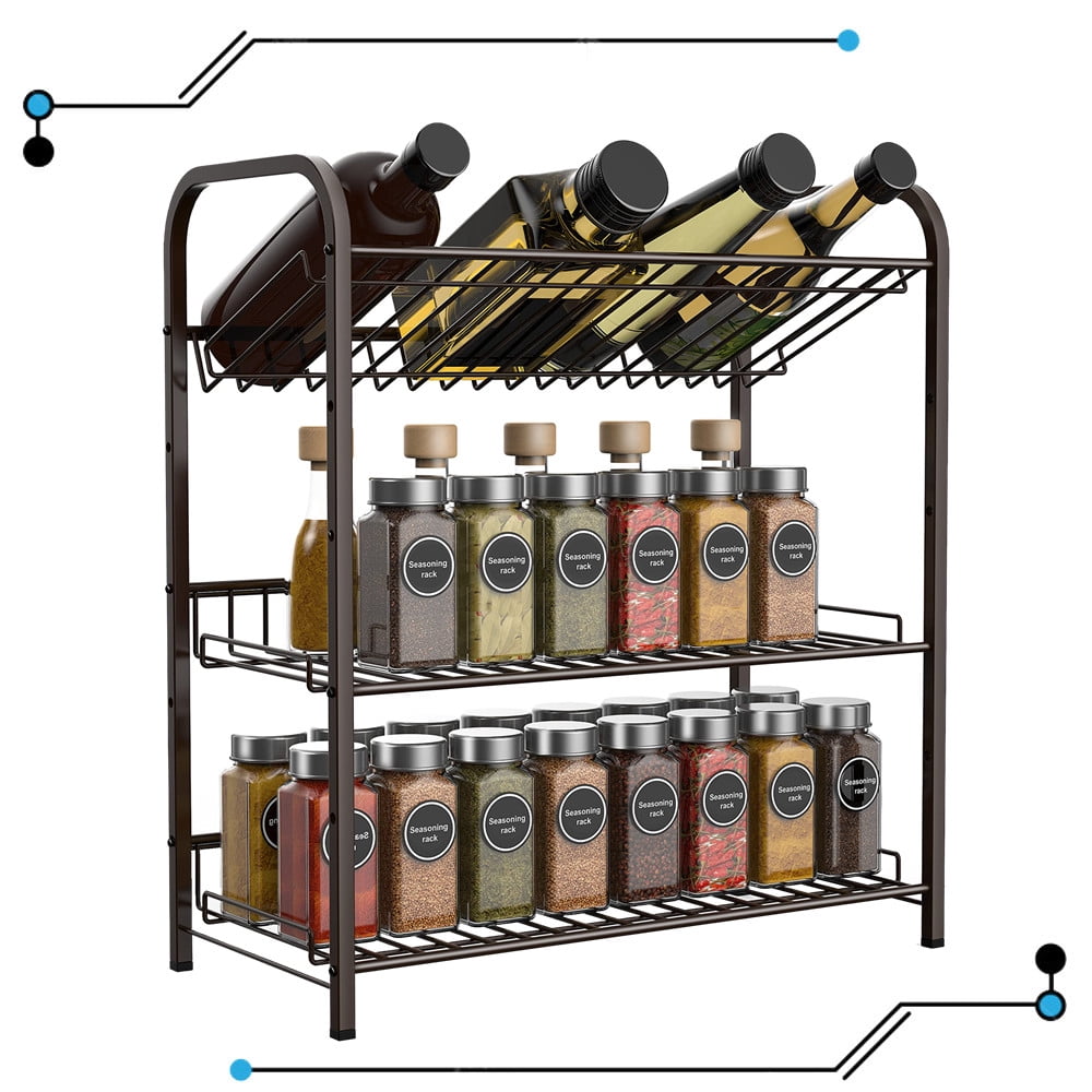 Auledio 3 Tier Metal Spice Rack Freestanding Adjustable Spice Jars ...